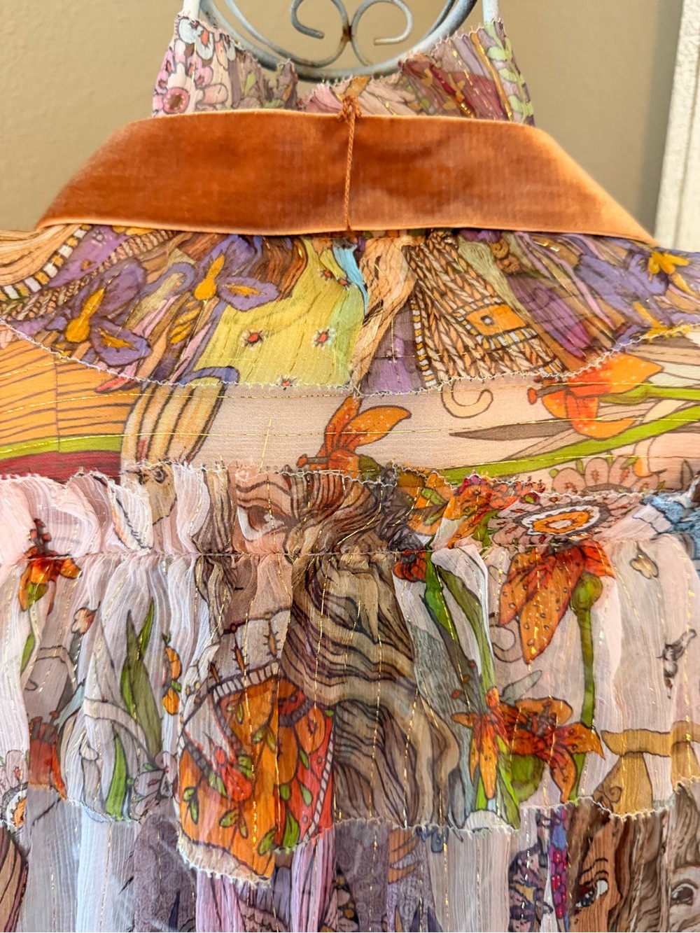 Zimmerman Silk Paisley Print Ruffled cap Sleeved Blouse with Velvet Bow Tie - Picture 6 of 10